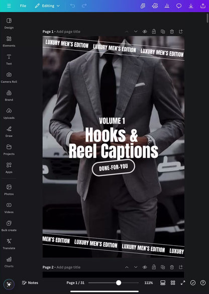 Hooks & Reel Captions - Luxury Men’s Edition (Volume 1) (Digital Download Only - PLR & Master Resell Rights)